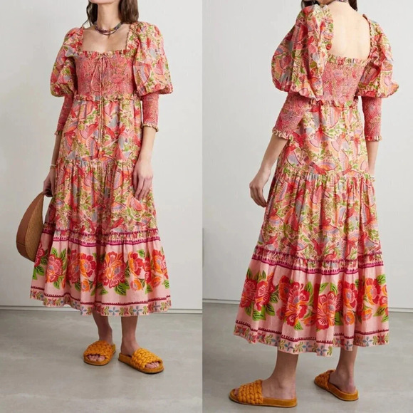 Anthropologie Farm Rio Macaw Flight Smocked Dress Size Medium NWOT $270 - Picture 15 of 16